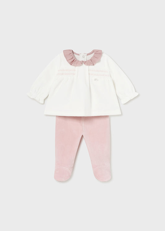 || Mayoral || Velours tweedelige newborn set met kraagje