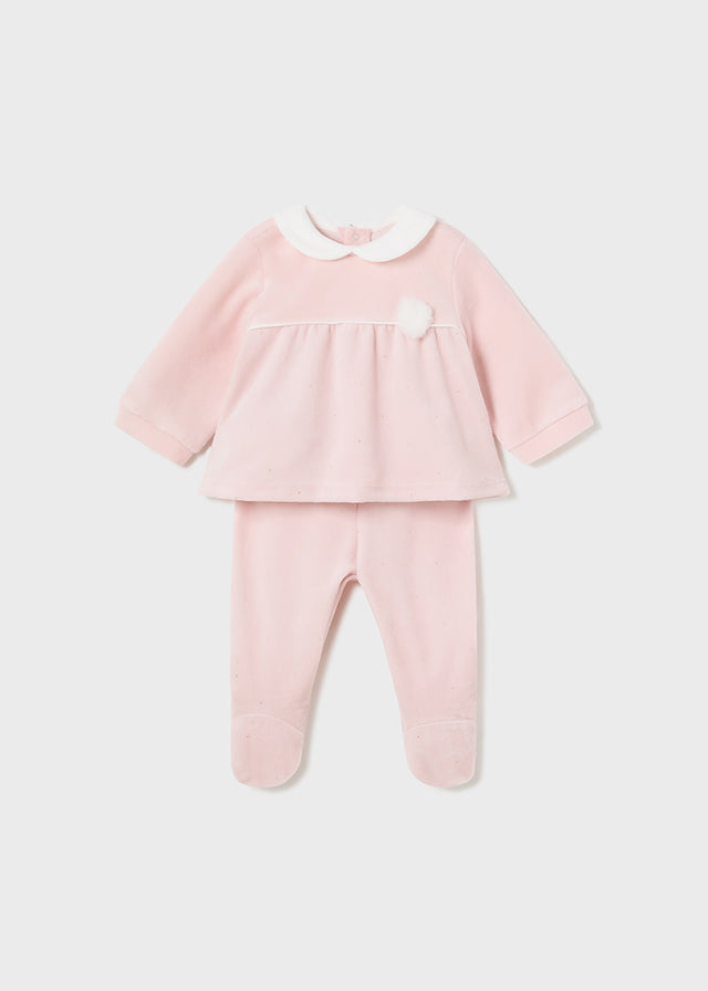 || Mayoral || Velours tweedelige newborn set met glittertje