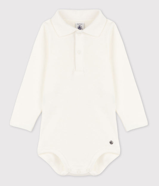 || Petit Bateau || Basis polo romper met lange mouwen - Wit