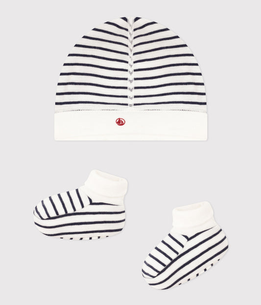 || Petit Bateau || Set met muts en sokjes - Gestreept