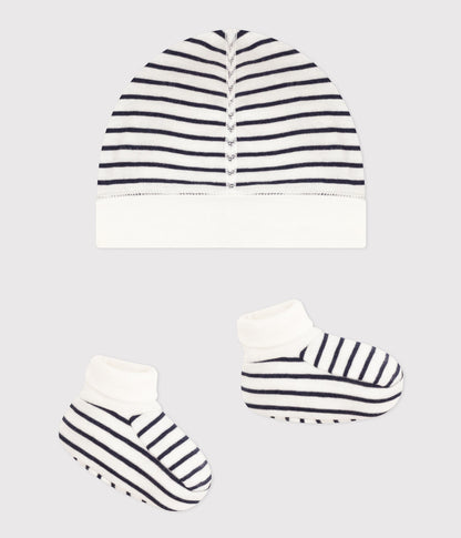 || Petit Bateau || Set met muts en sokjes - Gestreept