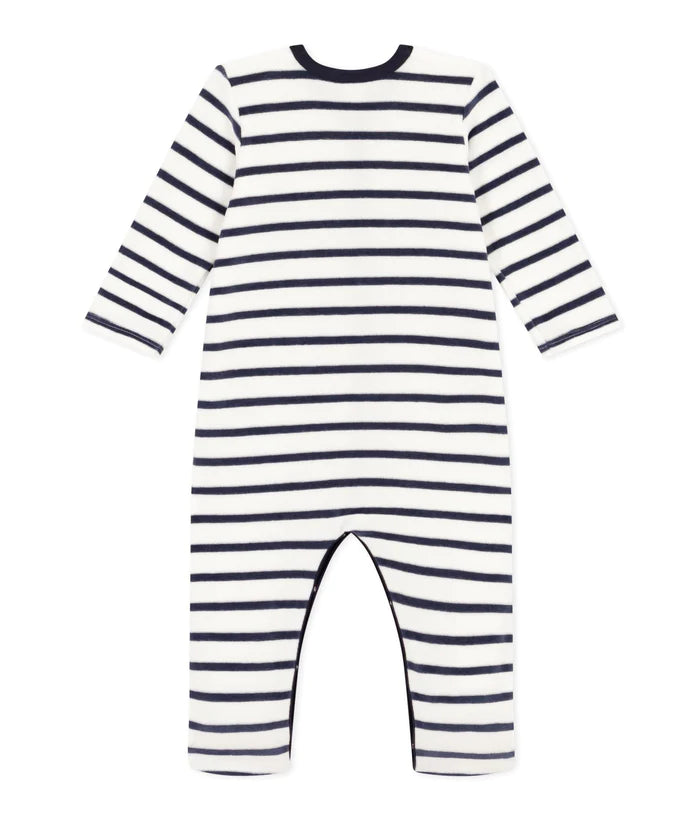 || Petit Bateau || Basis fluwelen boxpak met voetjes - Strepen