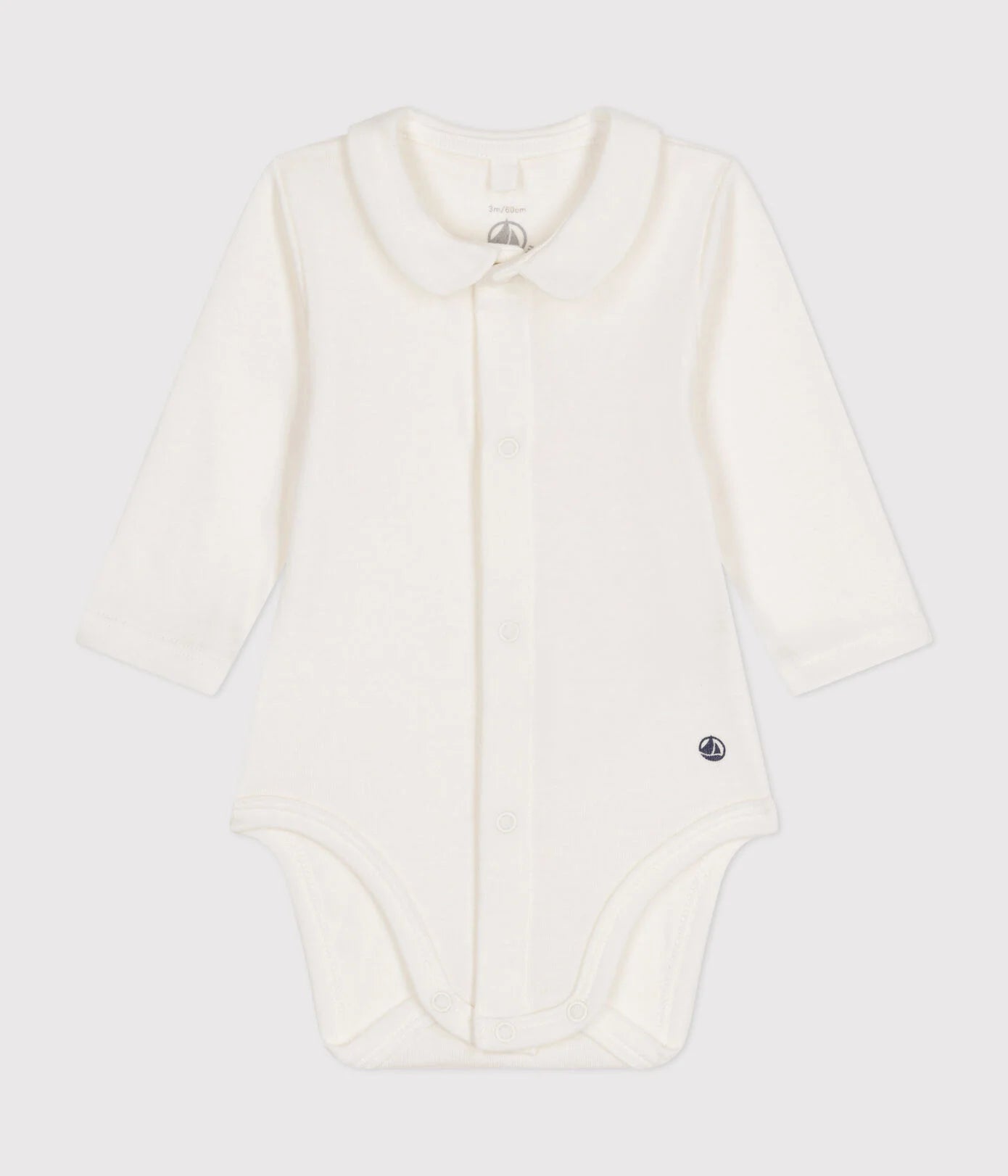 || Petit Bateau || Basis jongens babyromper voorsluiting met lange mouwen & kraag - Wit