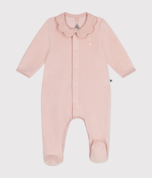 || Petit Bateau || Basis fluwelen boxpak met voetjes - Roze