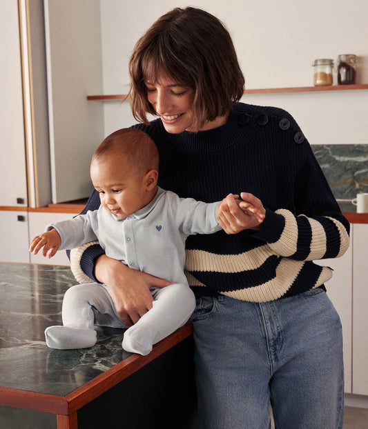 || Petit Bateau || Basis fluwelen boxpak met voetjes - Blauw