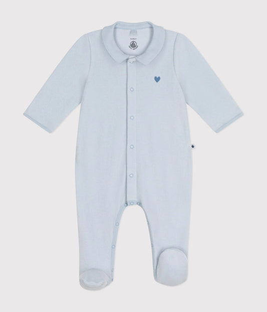 || Petit Bateau || Basis fluwelen boxpak met voetjes - Blauw